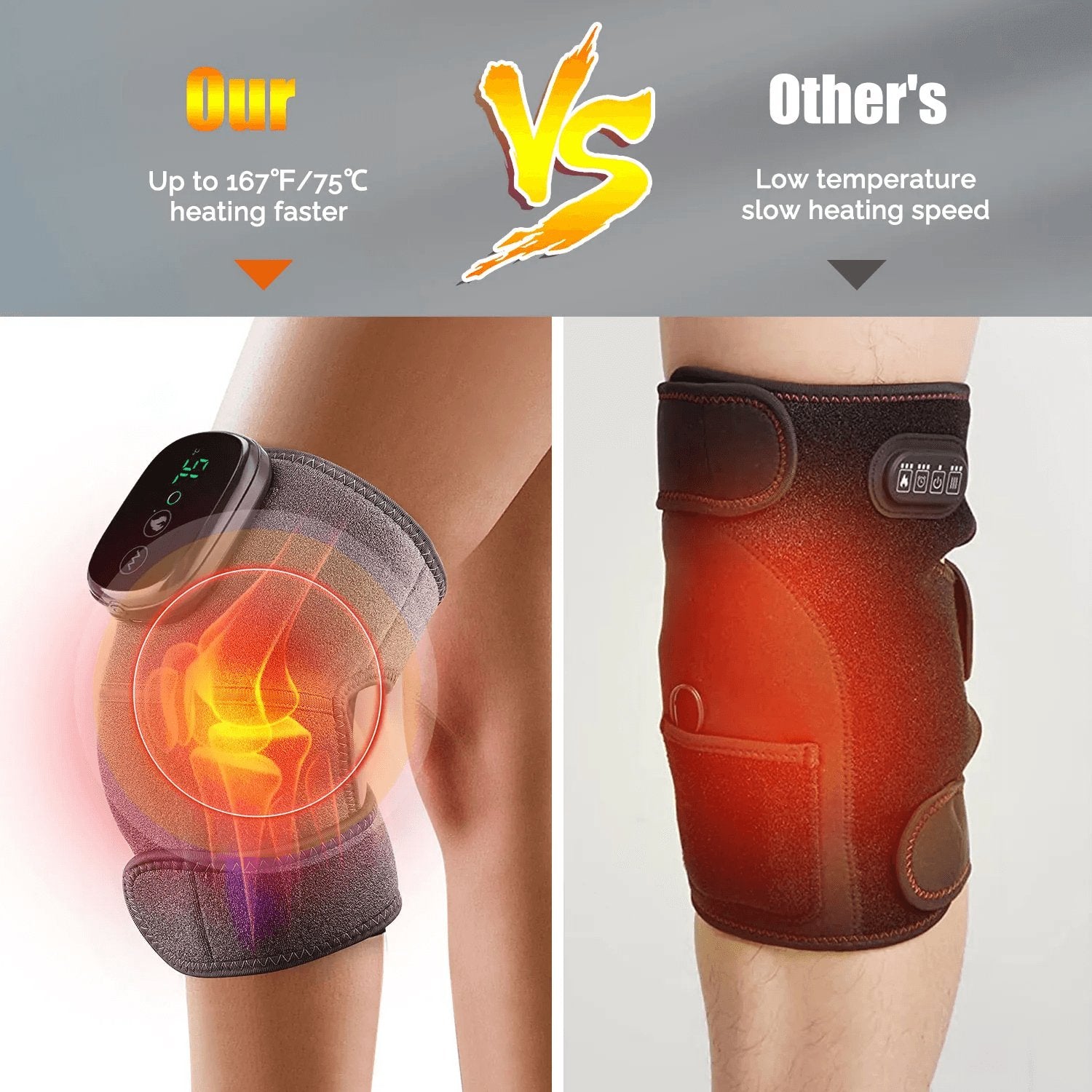 Thermal Knee Massager 3 in 1 Shoulder Knee Elbow Heating Massage Support Brace Rechargeable Vibration Pad Arthritis Pain Relief - Ammpoure Wellbeing