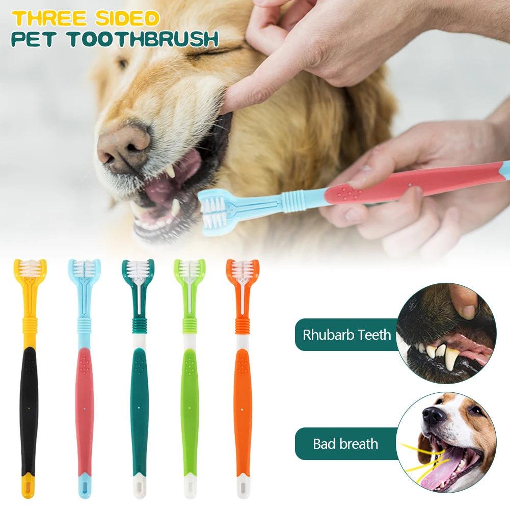 Three Sided Pet Toothbrush Three - Head Multi - angle Toothbrush Cleaning Dog Cat Brush Bad Breath Teeth Care Tool - Ammpoure Wellbeing