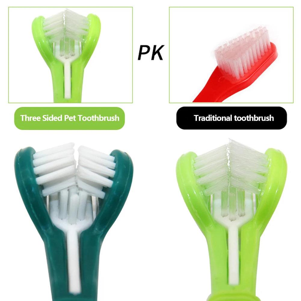 Three Sided Pet Toothbrush Three - Head Multi - angle Toothbrush Cleaning Dog Cat Brush Bad Breath Teeth Care Tool - Ammpoure Wellbeing