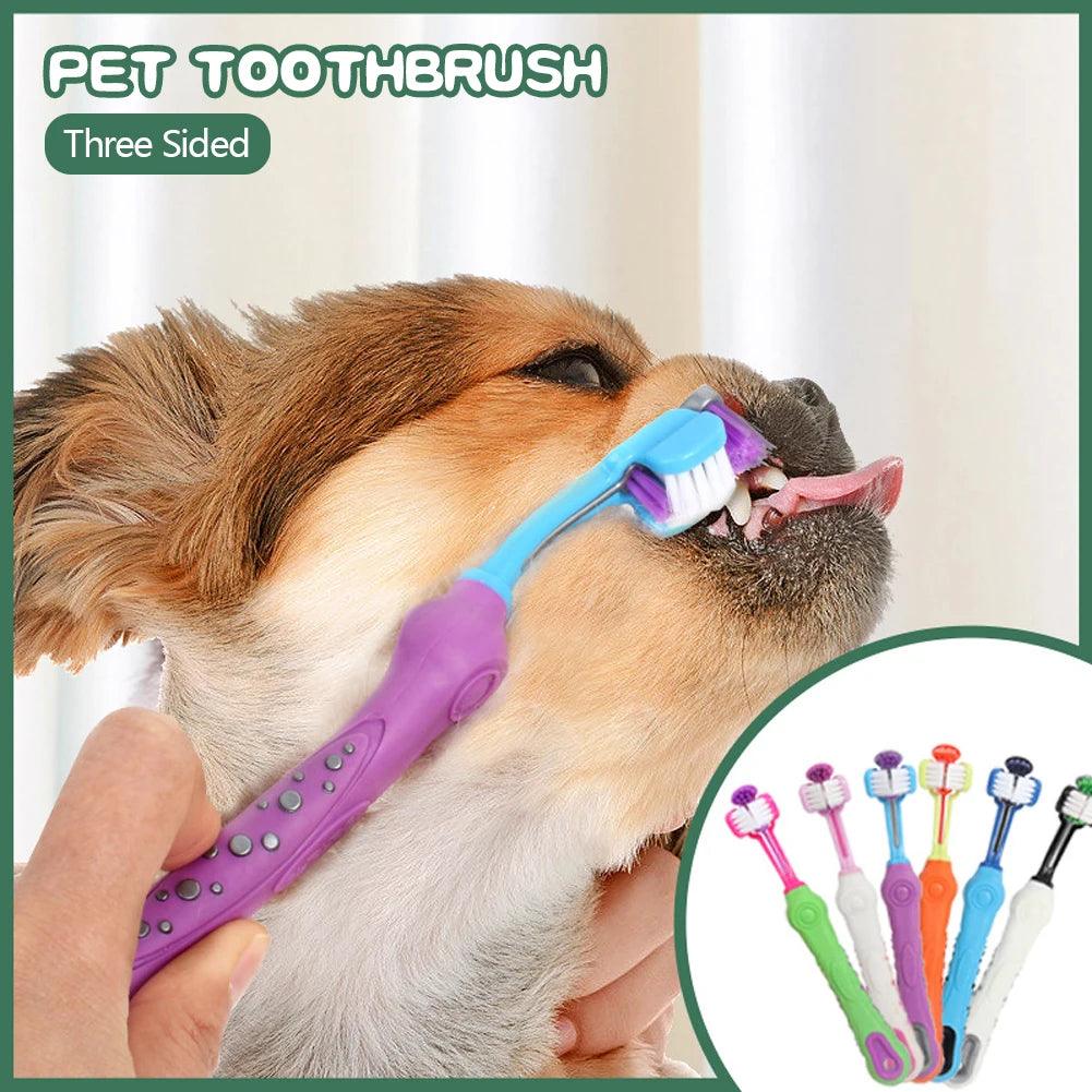 Three Sided Pet Toothbrush Three - Head Multi - angle Toothbrush Cleaning Dog Cat Brush Bad Breath Teeth Care Tool - Ammpoure Wellbeing