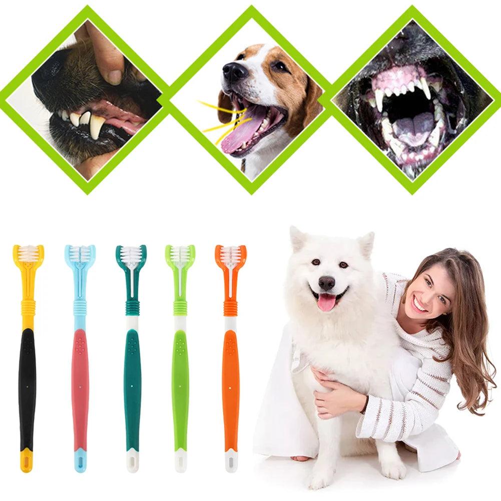 Three Sided Pet Toothbrush Three - Head Multi - angle Toothbrush Cleaning Dog Cat Brush Bad Breath Teeth Care Tool - Ammpoure Wellbeing