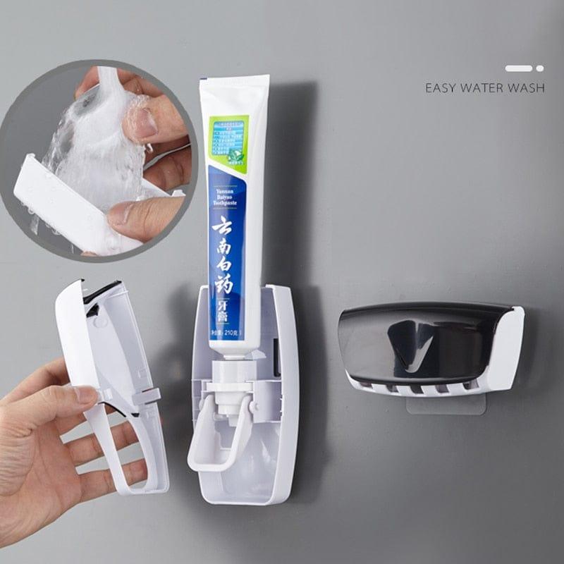 Toothbrush Holder Automatic Toothpaste Dispenser Set Dustproof Sticky Suction Wall Mounted Toothpaste Squeezer for Bathroom - Ammpoure Wellbeing