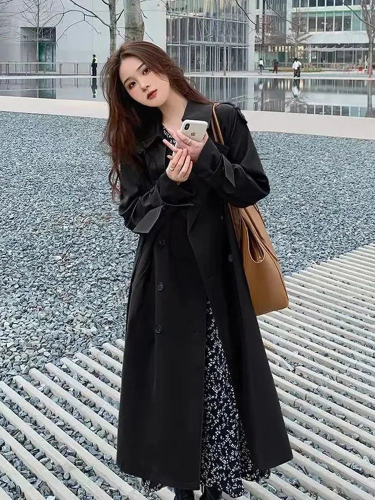 Trench Coat Women Double - Breasted Trenchcoat Lace Female Autumn Casual Coats Windbreaker Outwear Raincoat Streetwear - Ammpoure Wellbeing