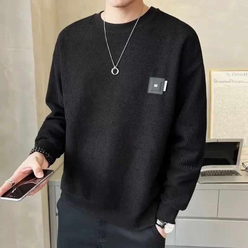 Trendy Solid Color Sweatshirt Men's Loose Fit Casual Autumn Collection Round Neck Sweatshirt For Men Spring Autumn - Ammpoure Wellbeing