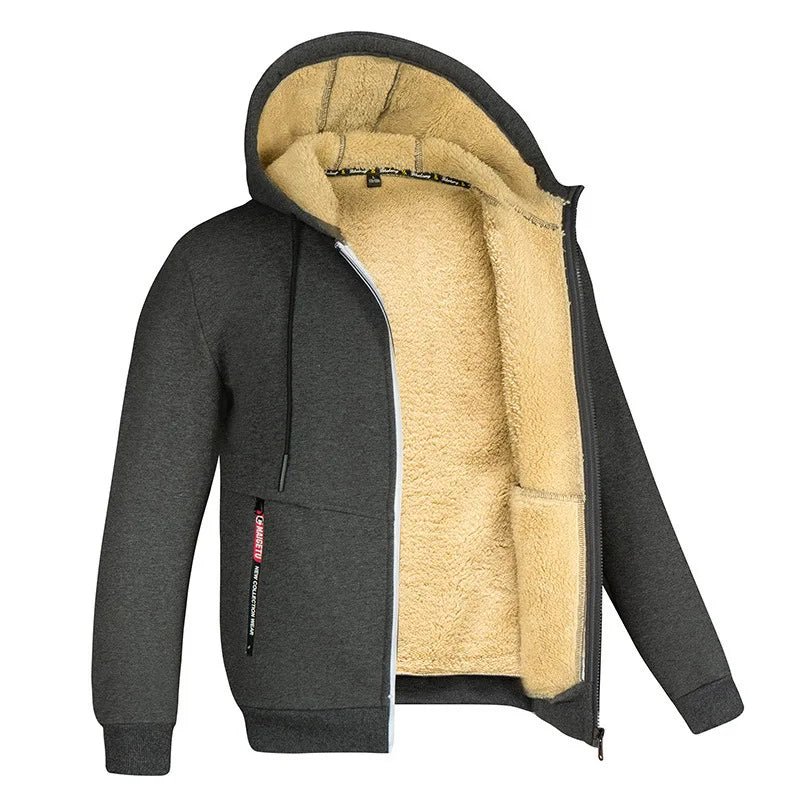 Trendy Sweatshirt Coat Front Pockets Warm Zipper Lamb Wool Jacket Men and Woman Winter Pure Color Plush Lined Cardigan Hoodie - Ammpoure Wellbeing