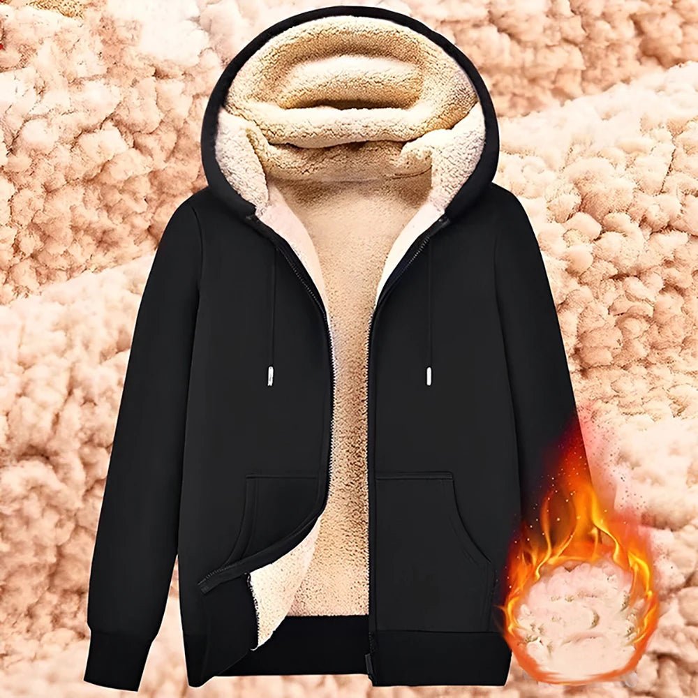 Trendy Sweatshirt Coat Front Pockets Warm Zipper Lamb Wool Jacket Men and Woman Winter Pure Color Plush Lined Cardigan Hoodie - Ammpoure Wellbeing