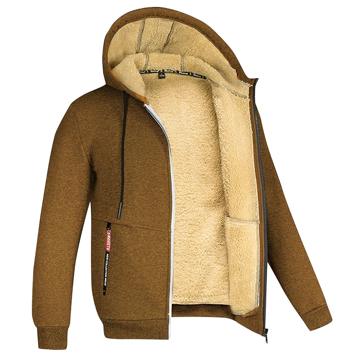 Trendy Sweatshirt Coat Front Pockets Warm Zipper Lamb Wool Jacket Men and Woman Winter Pure Color Plush Lined Cardigan Hoodie - Ammpoure Wellbeing