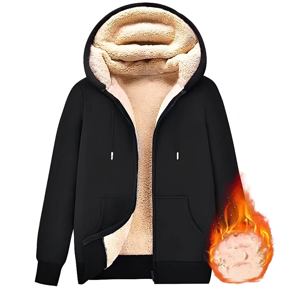 Trendy Sweatshirt Coat Front Pockets Warm Zipper Lamb Wool Jacket Men and Woman Winter Pure Color Plush Lined Cardigan Hoodie - Ammpoure Wellbeing