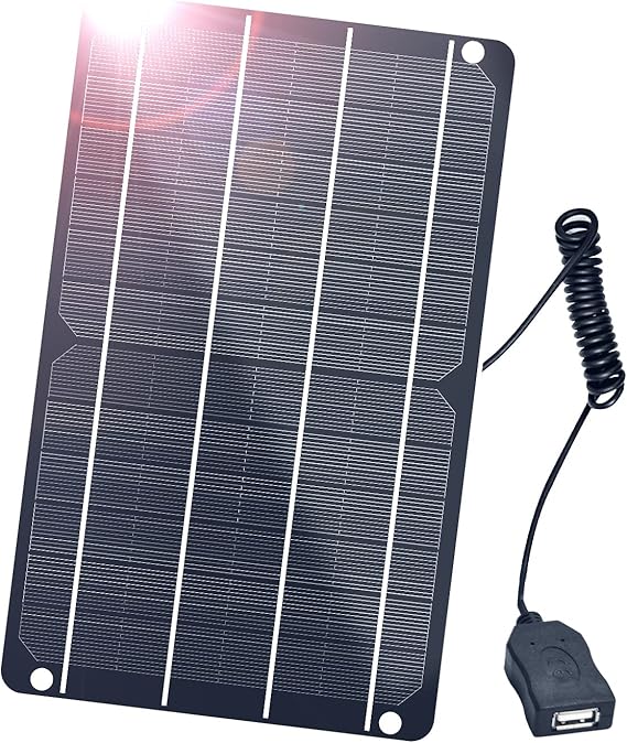 UK USB Solar Panel, 6W 5V Portable Solar Charger Monocrystalline Waterproof, for Mobile Phone, Power Bank, Fans, Security Cameras, Fishing, Camping, Hiking Outdoor Emergency Power - Ammpoure Wellbeing