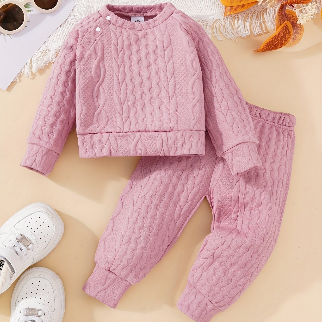 Unisex Baby Girls Boys Cable Knit Sweater Long Sleeve T - Shirt Tops + Pants 2pcs Outfit Fall Winter Warm Clothes - Ammpoure Wellbeing