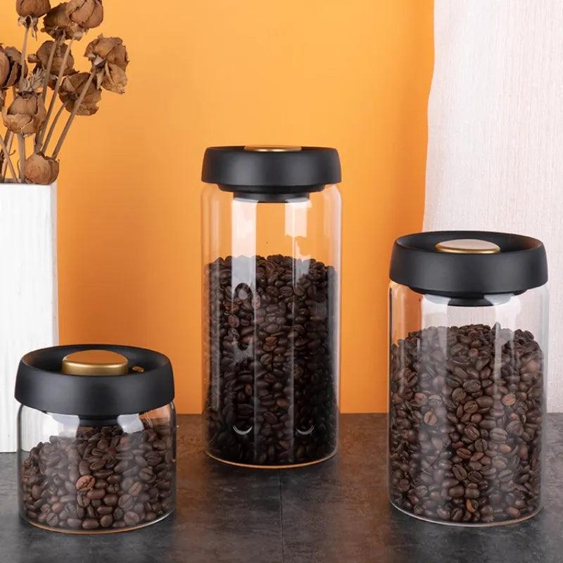 Vacuum Sealed Jug Coffee Beans Glass Airtight Canister Food Grains Candy Keep Fresh Storage Jar Kitchen Accessories - Ammpoure Wellbeing