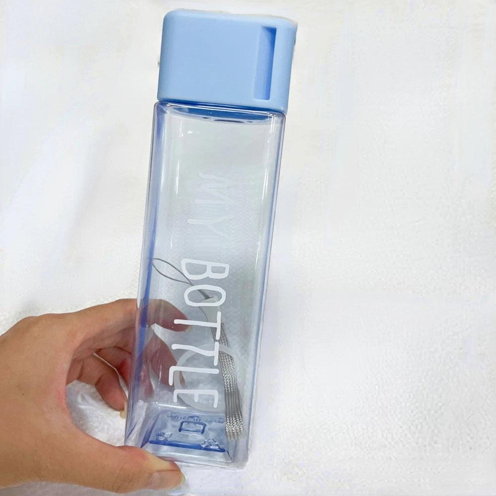 Water Bottle Transparent Square Plastic Drink Cup Outdoor Cold Juice Milk Sport Bottle With Portable Rope Leakproof Water Bottle - Ammpoure Wellbeing