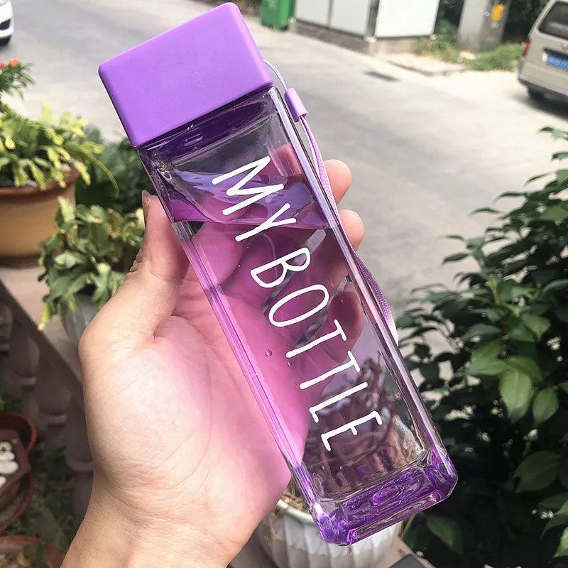 Water Bottle Transparent Square Plastic Drink Cup Outdoor Cold Juice Milk Sport Bottle With Portable Rope Leakproof Water Bottle - Ammpoure Wellbeing