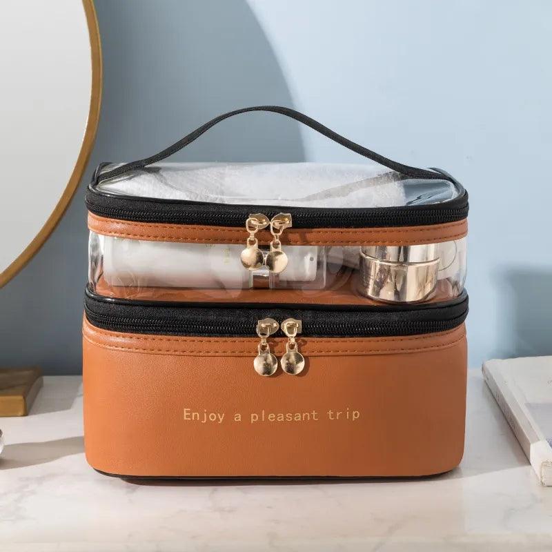 Waterproof PVC Women Cosmetic Bag Portable Traveling Leather Toiletries Organize Storage Make Up Case Transparent Handbag - Ammpoure Wellbeing