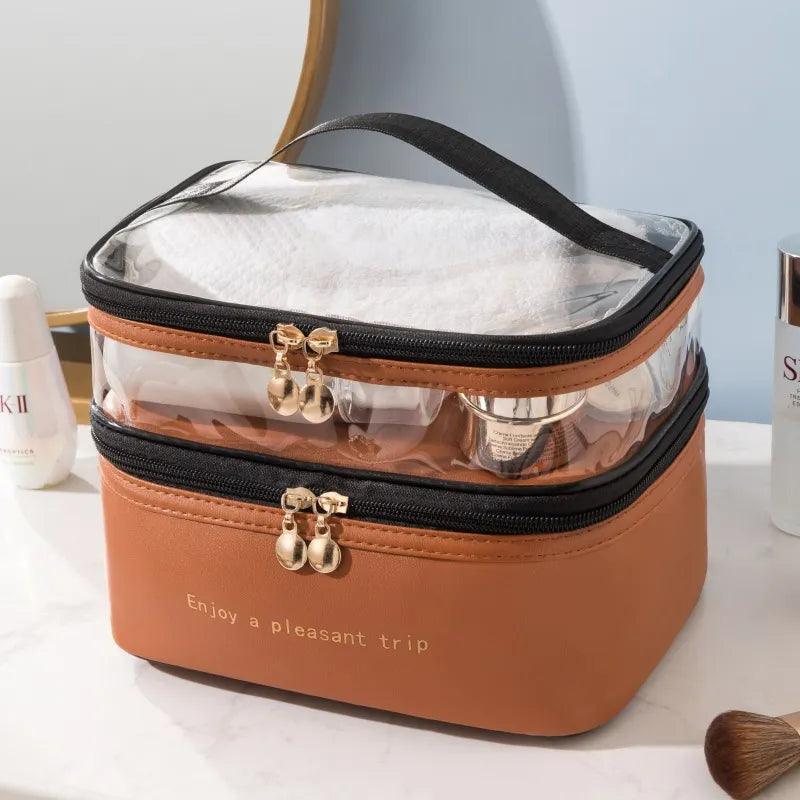 Waterproof PVC Women Cosmetic Bag Portable Traveling Leather Toiletries Organize Storage Make Up Case Transparent Handbag - Ammpoure Wellbeing