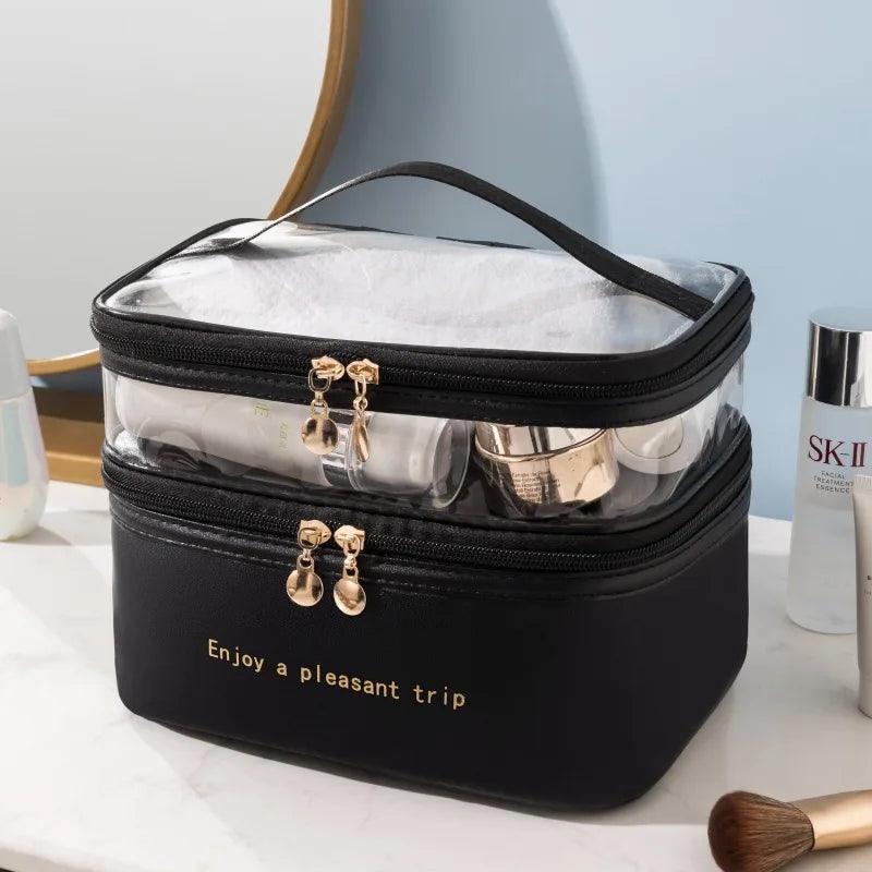 Waterproof PVC Women Cosmetic Bag Portable Traveling Leather Toiletries Organize Storage Make Up Case Transparent Handbag - Ammpoure Wellbeing