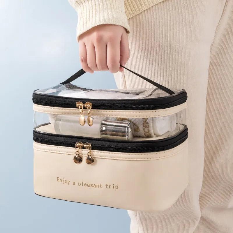 Waterproof PVC Women Cosmetic Bag Portable Traveling Leather Toiletries Organize Storage Make Up Case Transparent Handbag - Ammpoure Wellbeing