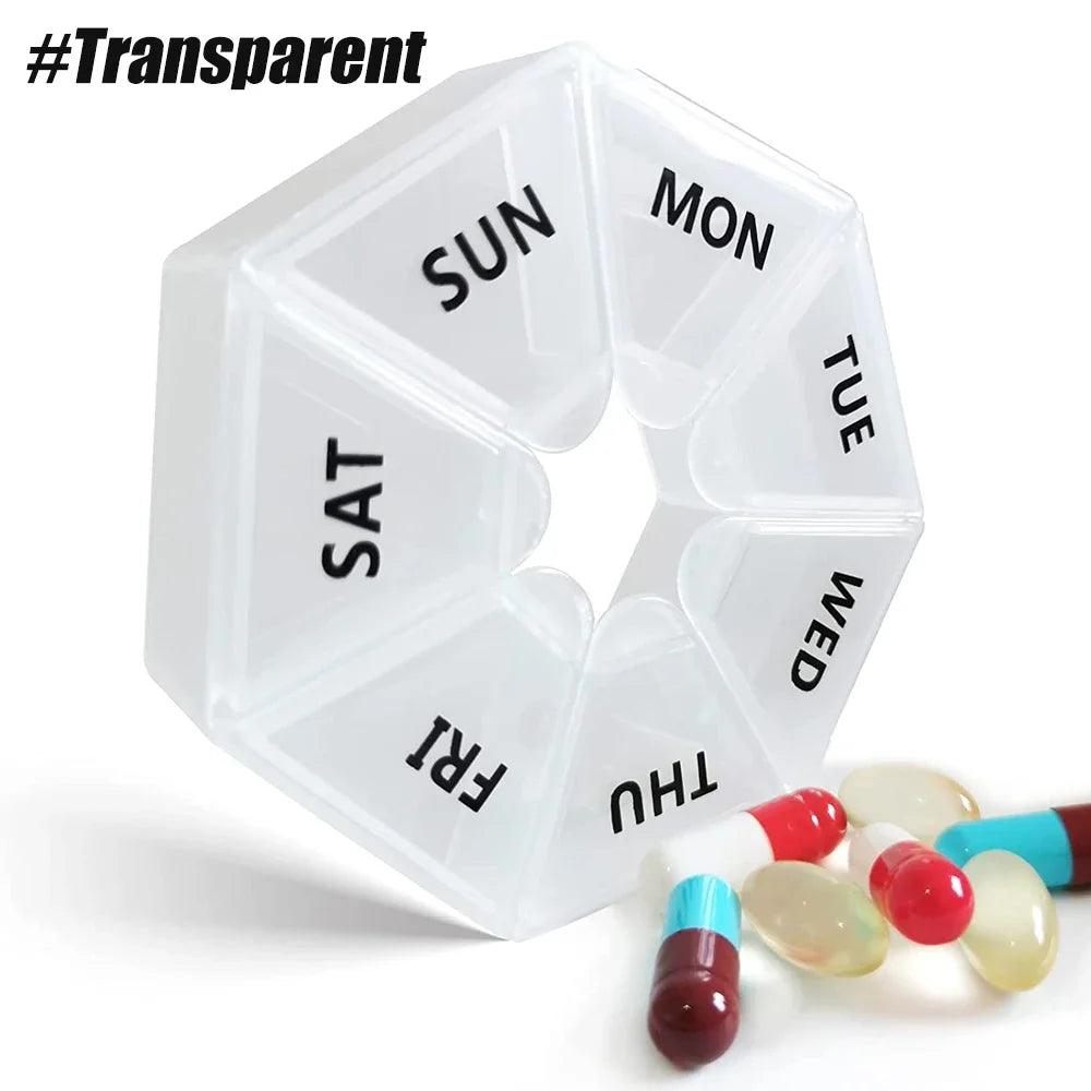 Weekly Pill Organizer, Portable 7 - Sided Travel Pill Box Containers, New Edition Holder for Vitamin/ Fish Oil/ Pills/ Supplements - Ammpoure Wellbeing