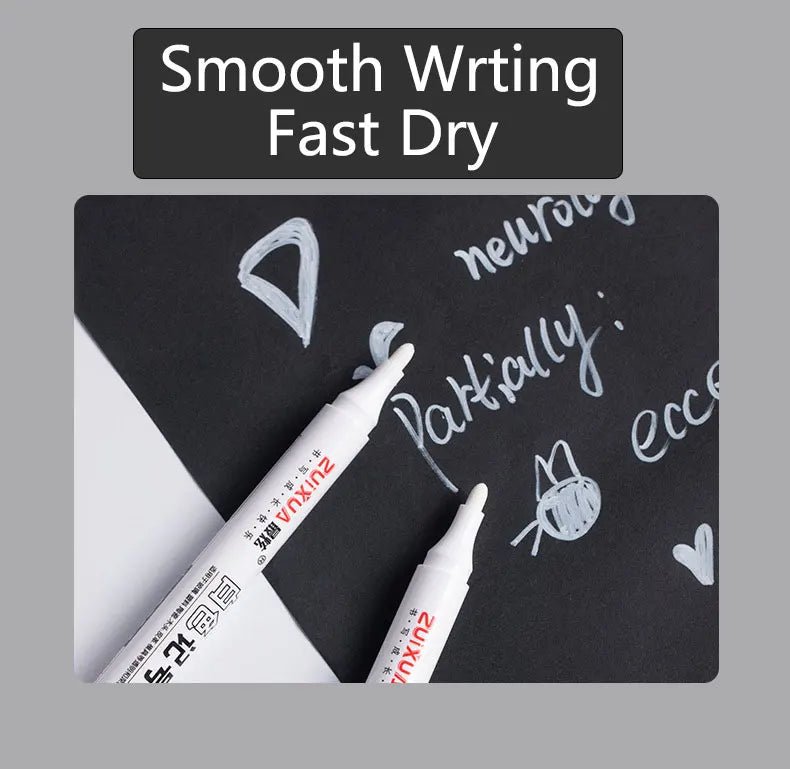 White Marker Pens set 2.0mm Oily Waterproof White Gel Pen DIY Graffiti Sketching Marker Stationery Writing School Supplies brush - Ammpoure Wellbeing