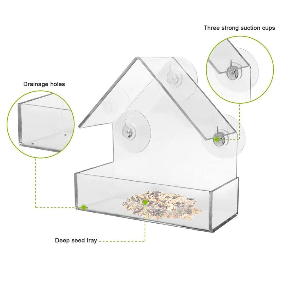 Window Bird Feeder with Strong Suction Cup Clear Acrylic Wild Bird Feeders House Hummingbird Feeders Outdoor Hanging Birdfeeders - Ammpoure Wellbeing