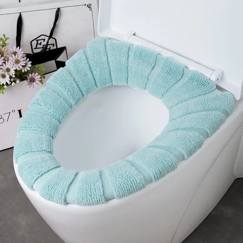 Winter Warm Toilet Seat Cover Washable Bathroom Toilet Pad Cushion With Handle Thicker Soft Mat Knitting Warmer Closestool Mat - Ammpoure Wellbeing