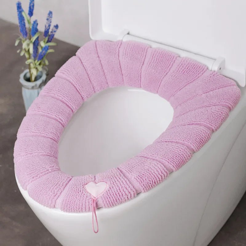 Winter Warm Toilet Seat Cover Washable Bathroom Toilet Pad Cushion With Handle Thicker Soft Mat Knitting Warmer Closestool Mat - Ammpoure Wellbeing