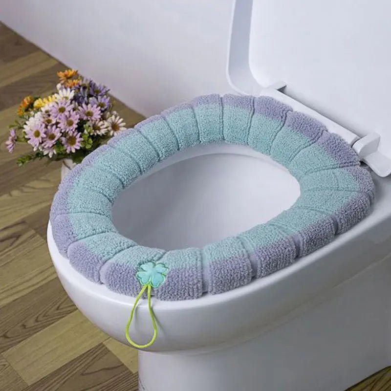 Winter Warm Toilet Seat Cover Washable Bathroom Toilet Pad Cushion With Handle Thicker Soft Mat Knitting Warmer Closestool Mat - Ammpoure Wellbeing