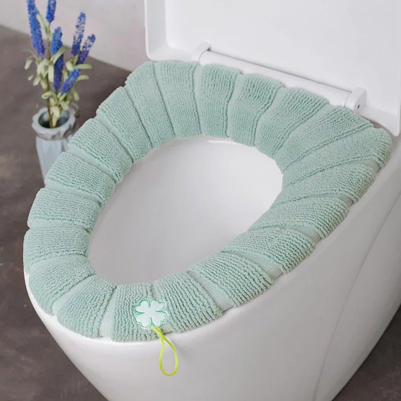 Winter Warm Toilet Seat Cover Washable Bathroom Toilet Pad Cushion With Handle Thicker Soft Mat Knitting Warmer Closestool Mat - Ammpoure Wellbeing