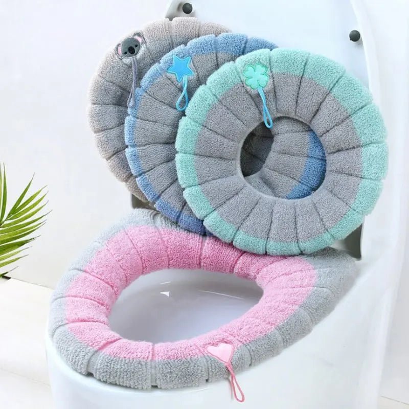 Winter Warm Toilet Seat Cover Washable Bathroom Toilet Pad Cushion With Handle Thicker Soft Mat Knitting Warmer Closestool Mat - Ammpoure Wellbeing