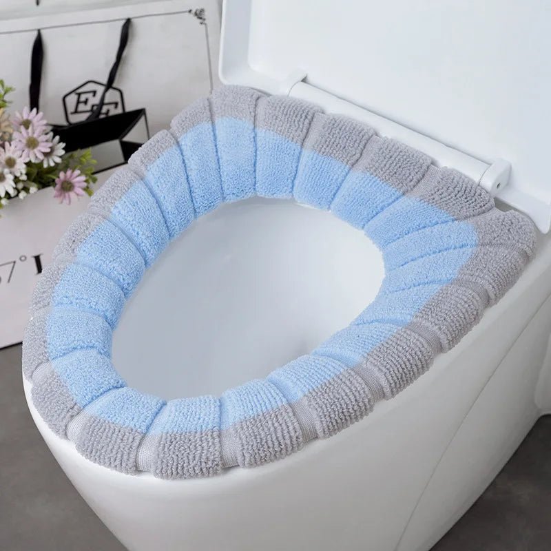 Winter Warm Toilet Seat Cover Washable Bathroom Toilet Pad Cushion With Handle Thicker Soft Mat Knitting Warmer Closestool Mat - Ammpoure Wellbeing