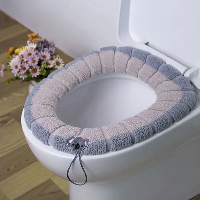 Winter Warm Toilet Seat Cover Washable Bathroom Toilet Pad Cushion With Handle Thicker Soft Mat Knitting Warmer Closestool Mat - Ammpoure Wellbeing