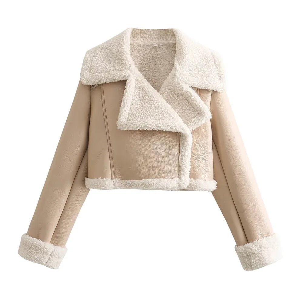 Winter Women Jacket Coats Faux Shearling Sheepskin Coat Retro Motorcycle Jacket Woman Jackets Outerwear Tops - Ammpoure Wellbeing