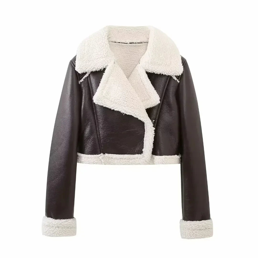 Winter Women Jacket Coats Faux Shearling Sheepskin Coat Retro Motorcycle Jacket Woman Jackets Outerwear Tops - Ammpoure Wellbeing