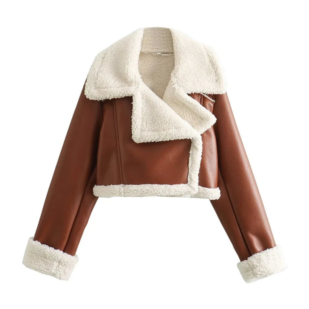 Winter Women Jacket Coats Faux Shearling Sheepskin Coat Retro Motorcycle Jacket Woman Jackets Outerwear Tops - Ammpoure Wellbeing