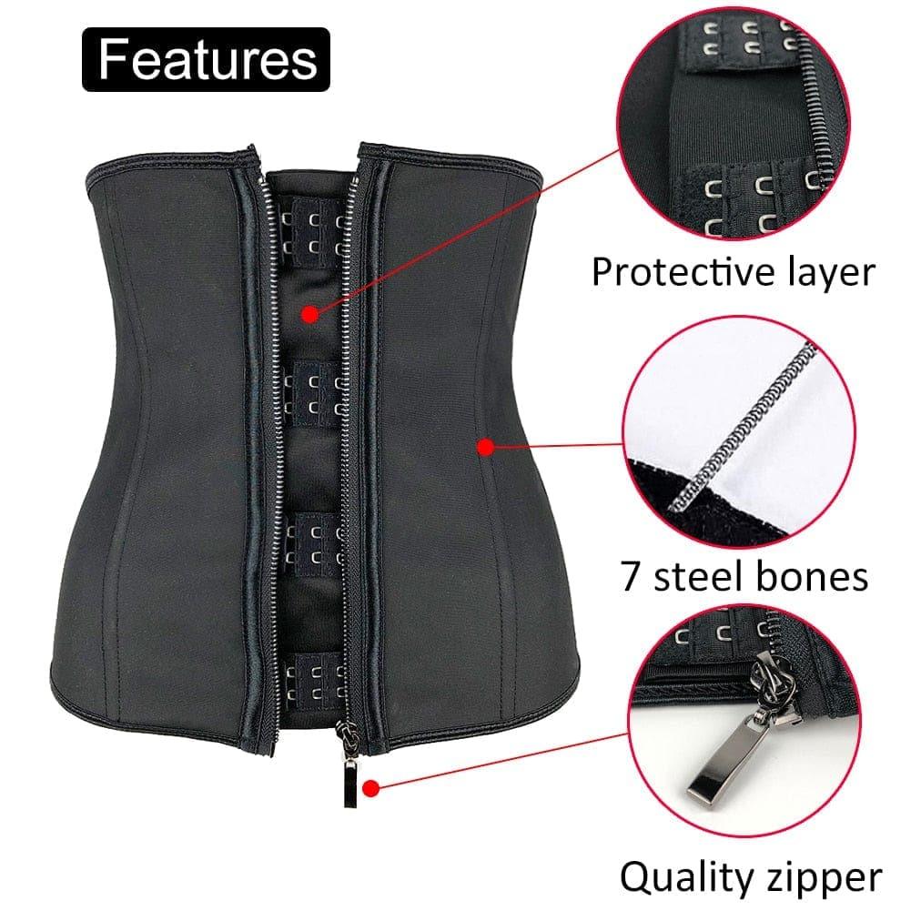 Women Latex Waist Trainer Body Shaper Corsets with Zipper Cincher Corset Top Slimming Belt Black Shapers Shapewear Plus Size - Ammpoure Wellbeing