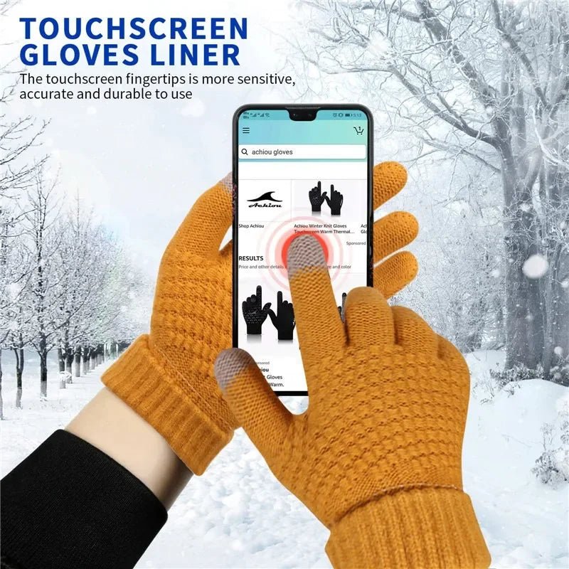 Women Men Warm Winter Touch Screen Gloves Stretch Classical Knit Mittens Wool Full Finger Outdoor Cycling Driving Glove - Ammpoure Wellbeing