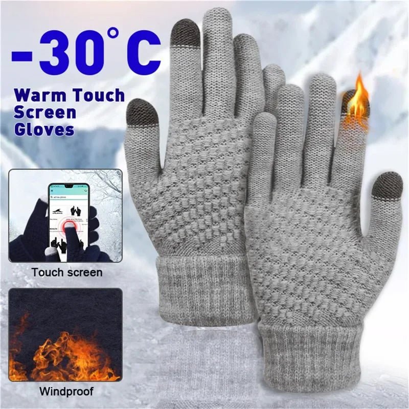 Women Men Warm Winter Touch Screen Gloves Stretch Classical Knit Mittens Wool Full Finger Outdoor Cycling Driving Glove - Ammpoure Wellbeing