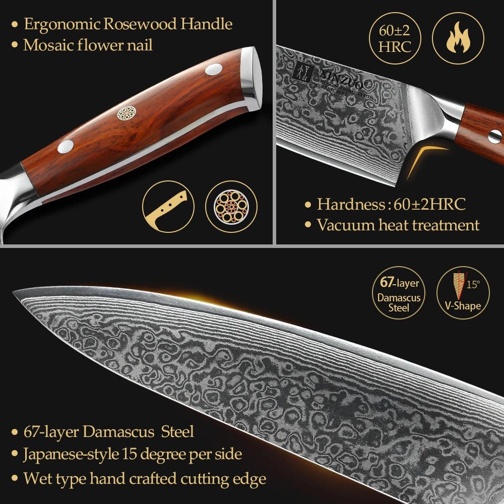 XINZUO 1 - 10 PCS Kitchen Knife 67 Layers Damascus Steel Chef Slicing Utility Paring Knife Steel Rosewood Handle Razor Sharp - Ammpoure Wellbeing